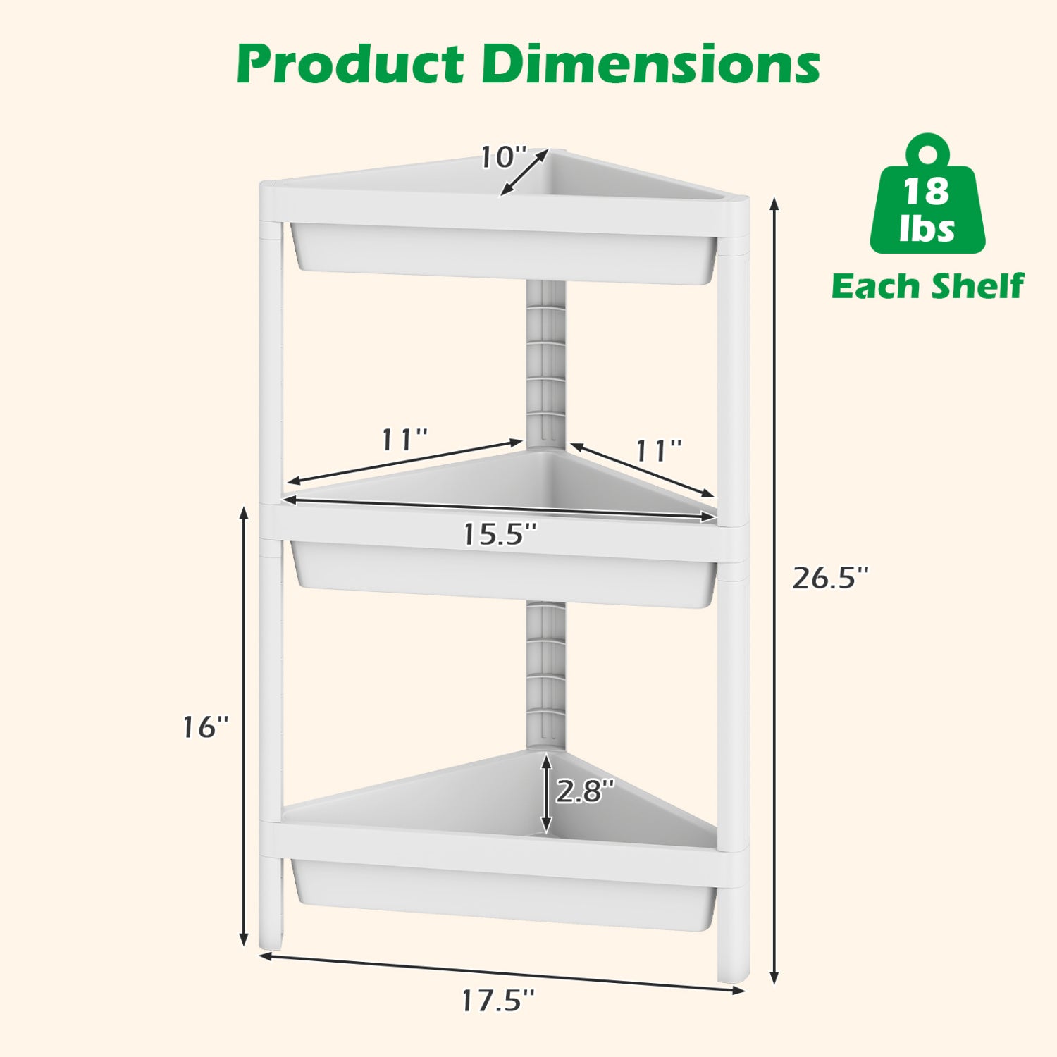3-Tier Corner Shower Caddy 2-Pack with Detachable Design-White