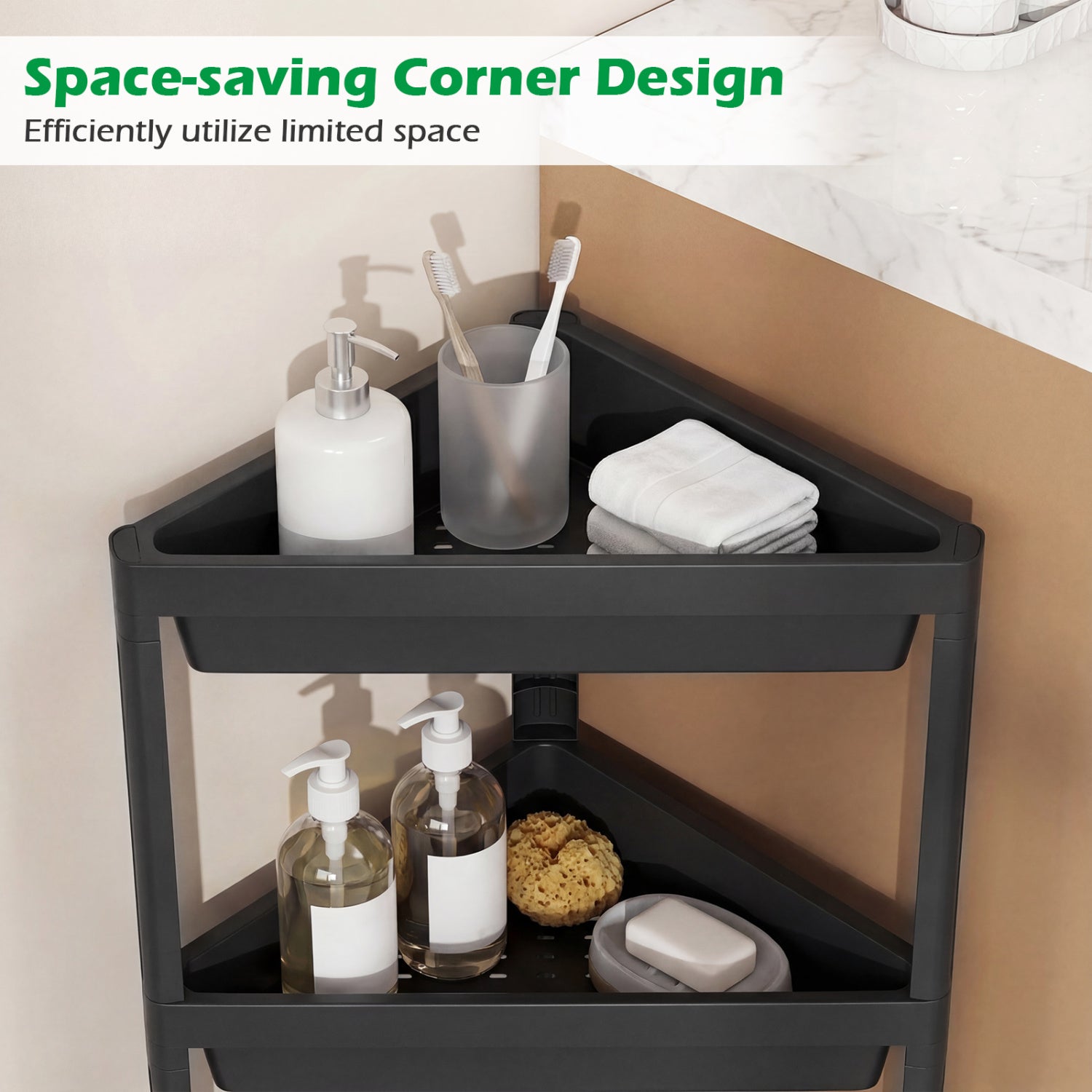 3-Tier Corner Shower Caddy 2-Pack with Detachable Design-Black
