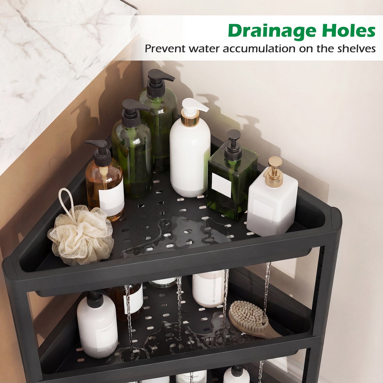 3-Tier Corner Shower Caddy 2-Pack with Detachable Design-Black