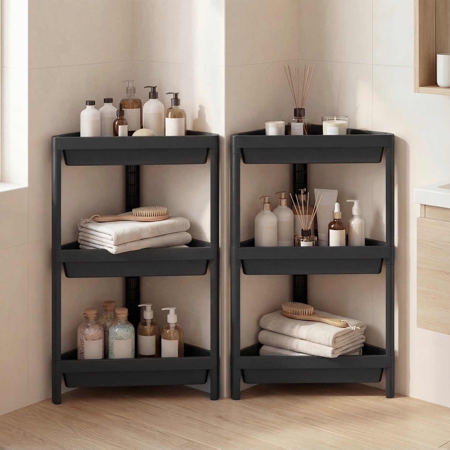 3-Tier Corner Shower Caddy 2-Pack with Detachable Design-Black