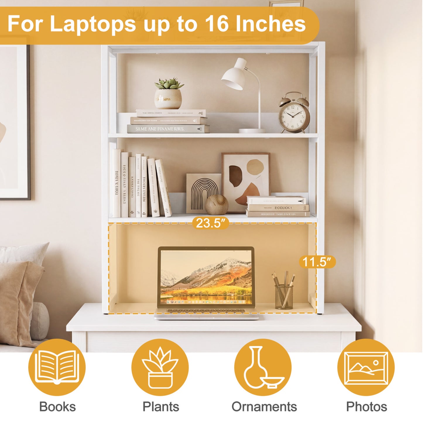 3-Tier Countertop Storage Hutch with Open Shelves