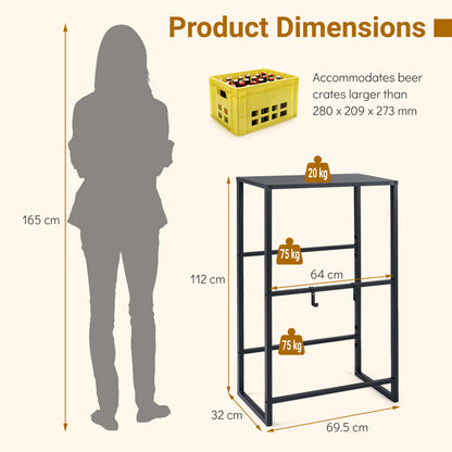 3-Tier Drink Crate Rack with Shelf for Beer and Water for Kitchen and Garage