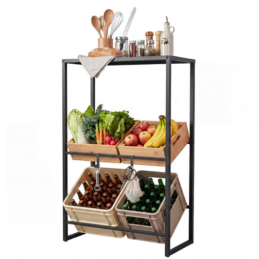 3-Tier Drink Crate Rack with Shelf for Beer and Water for Kitchen and Garage