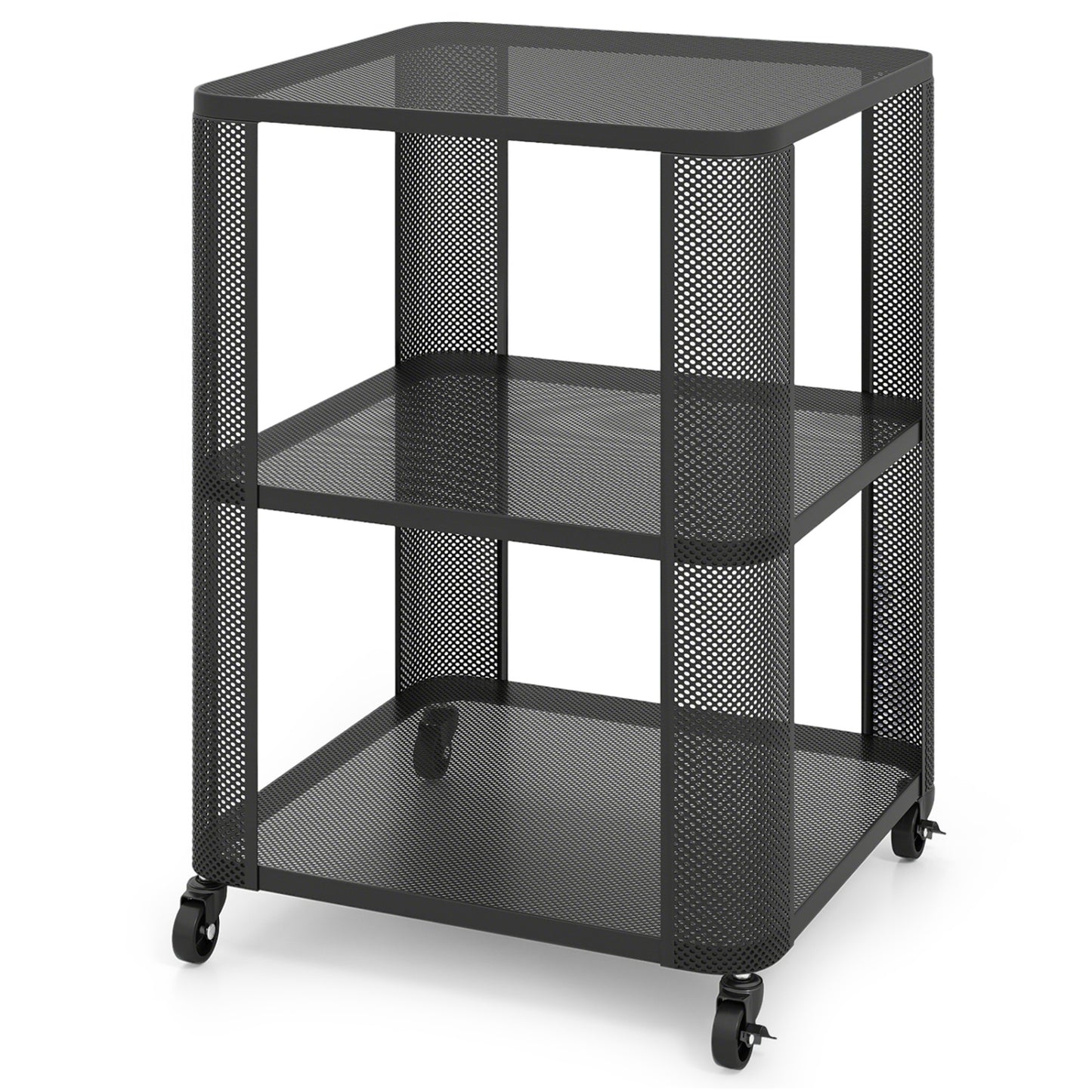 3-Tier End Table with Wheels Rolling Side Table with Open Storage Shelves