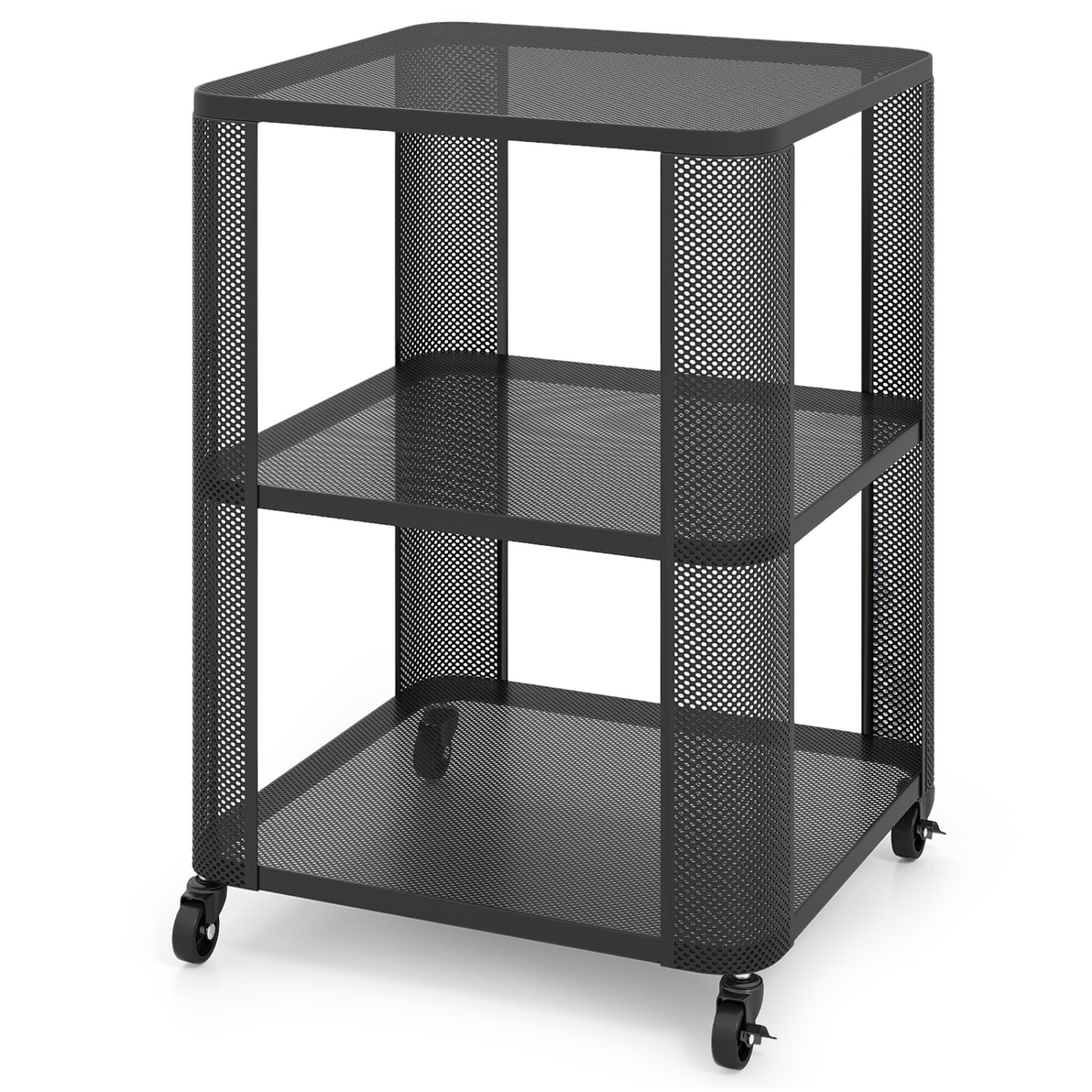 3-Tier End Table with Wheels Rolling Side Table with Open Storage Shelves