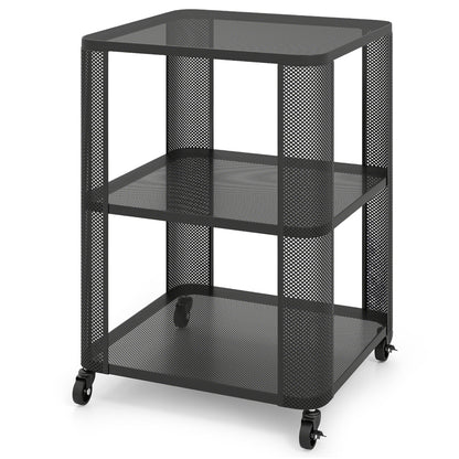 3-Tier End Table with Wheels Rolling Side Table with Open Storage Shelves