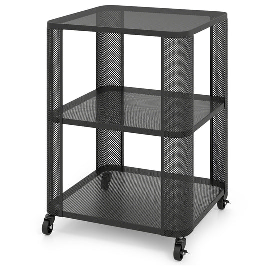 3-Tier End Table with Wheels Rolling Side Table with Open Storage Shelves