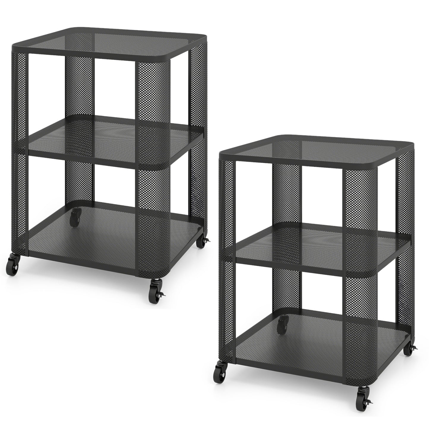 3-Tier End Table with Wheels Rolling Side Table with Open Storage Shelves