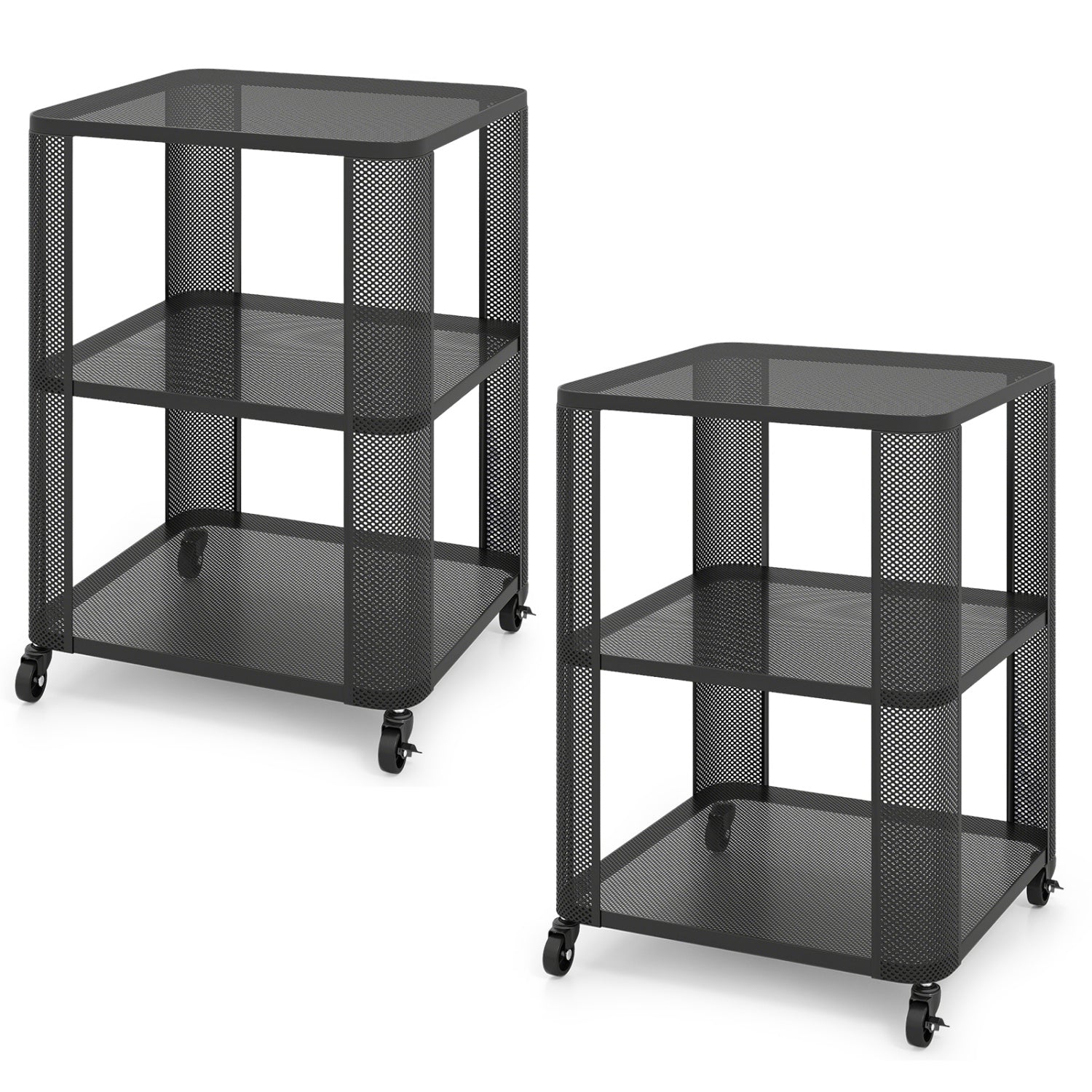 3-Tier End Table with Wheels Rolling Side Table with Open Storage Shelves