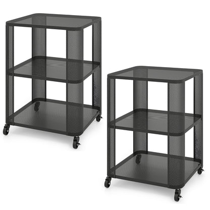 3-Tier End Table with Wheels Rolling Side Table with Open Storage Shelves