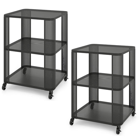 3-Tier End Table with Wheels Rolling Side Table with Open Storage Shelves