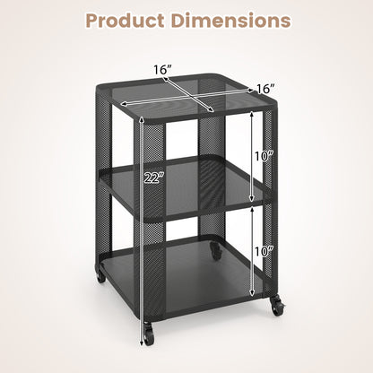3-Tier End Table with Wheels Rolling Side Table with Open Storage Shelves