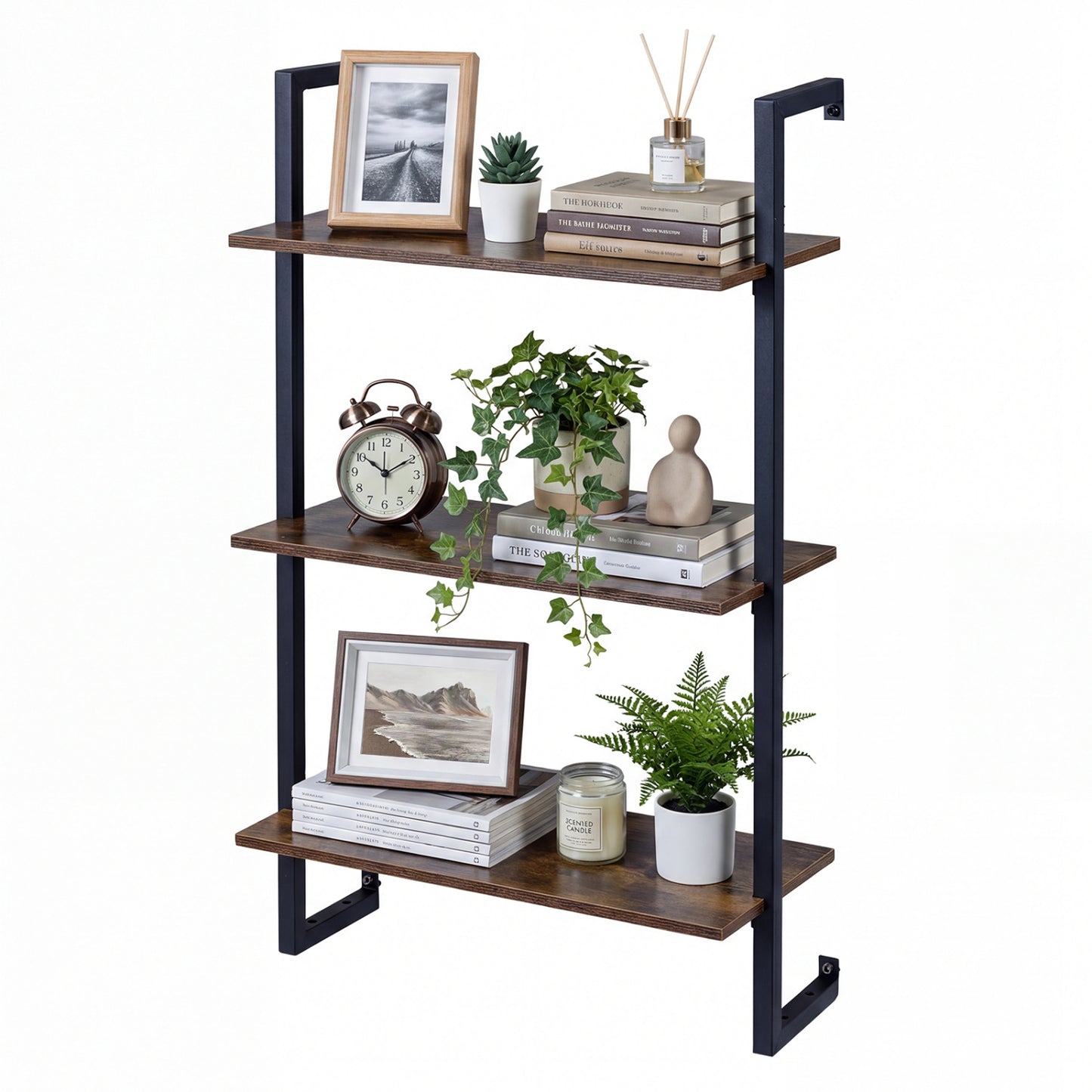3-Tier Floating Wall Shelf - Rustic Brown
