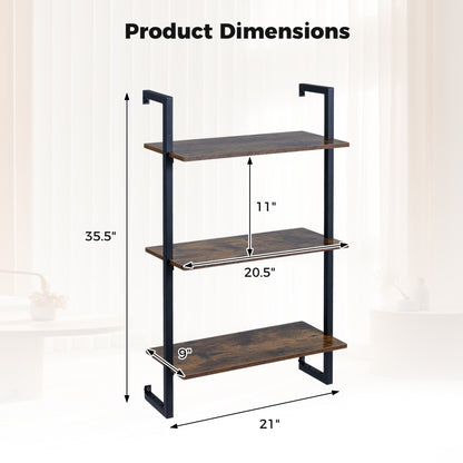 3-Tier Floating Wall Shelf - Rustic Brown