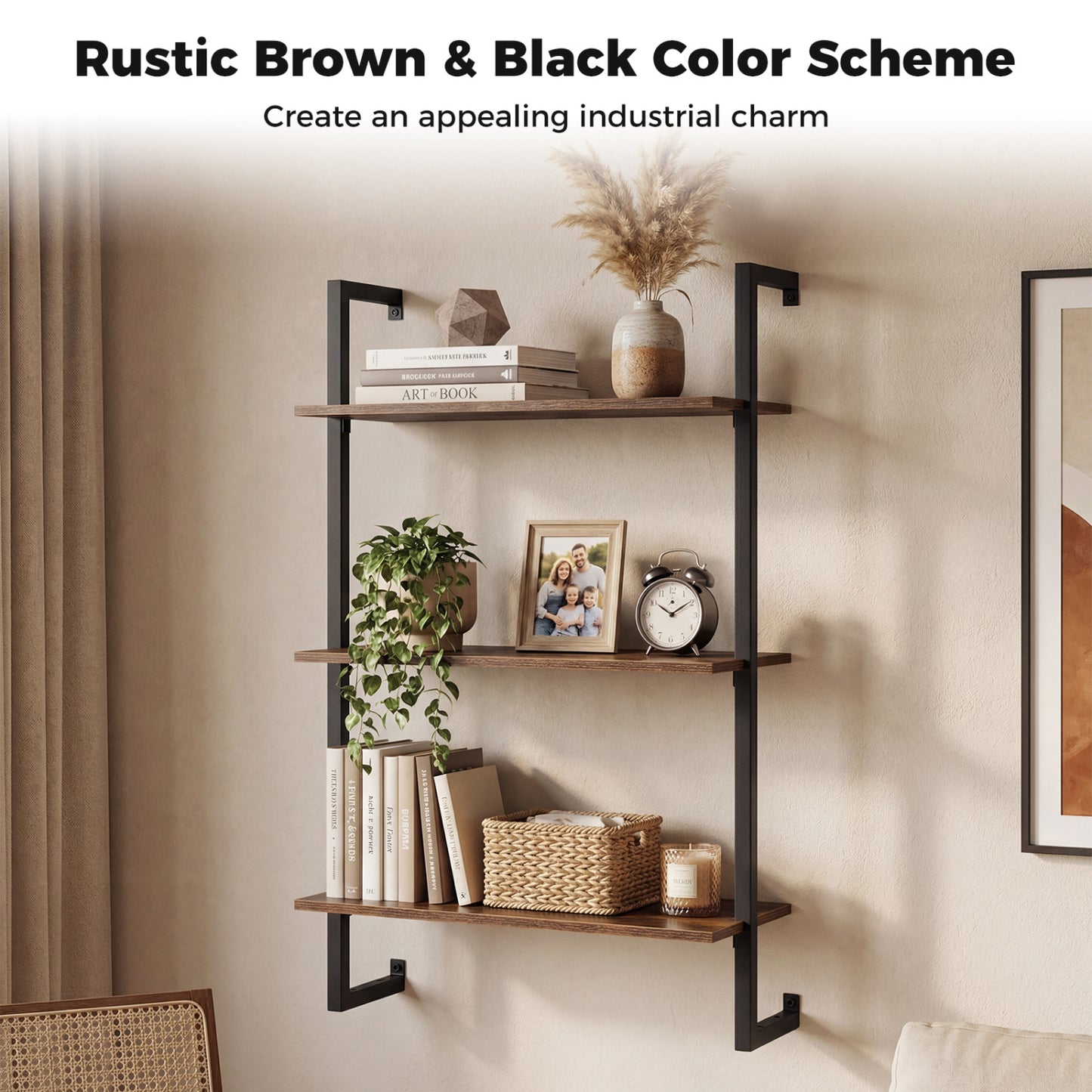 3-Tier Floating Wall Shelf - Rustic Brown