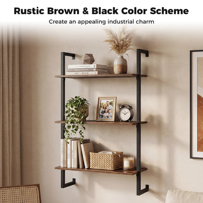 3-Tier Floating Wall Shelf - Rustic Brown
