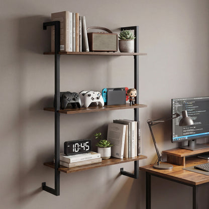 3-Tier Floating Wall Shelf - Rustic Brown