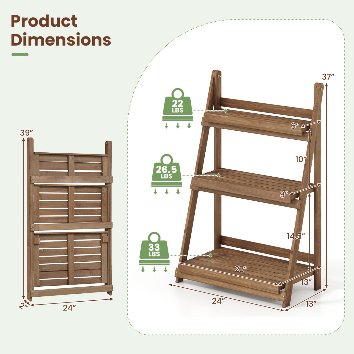 3-Tier Foldable Plant Stand with Slatted Shelves