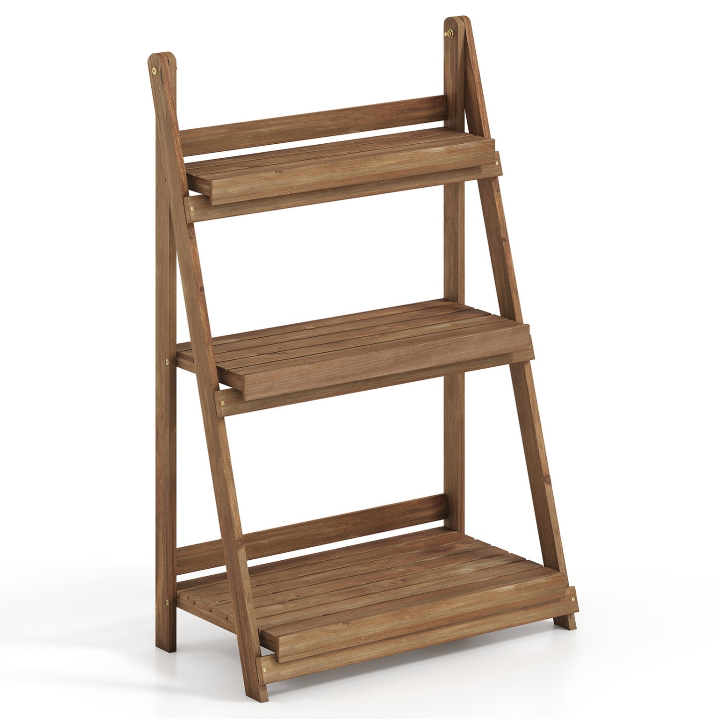 3-Tier Foldable Plant Stand with Slatted Shelves