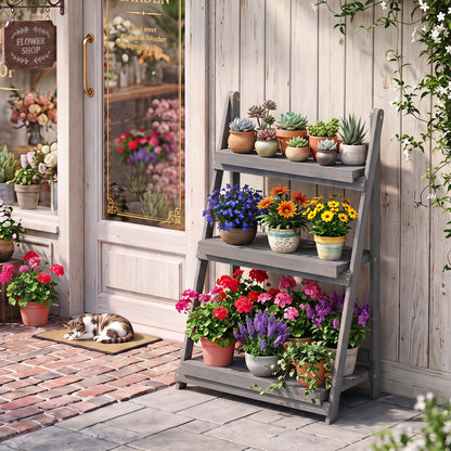 3-Tier Foldable Plant Stand with Slatted Shelves