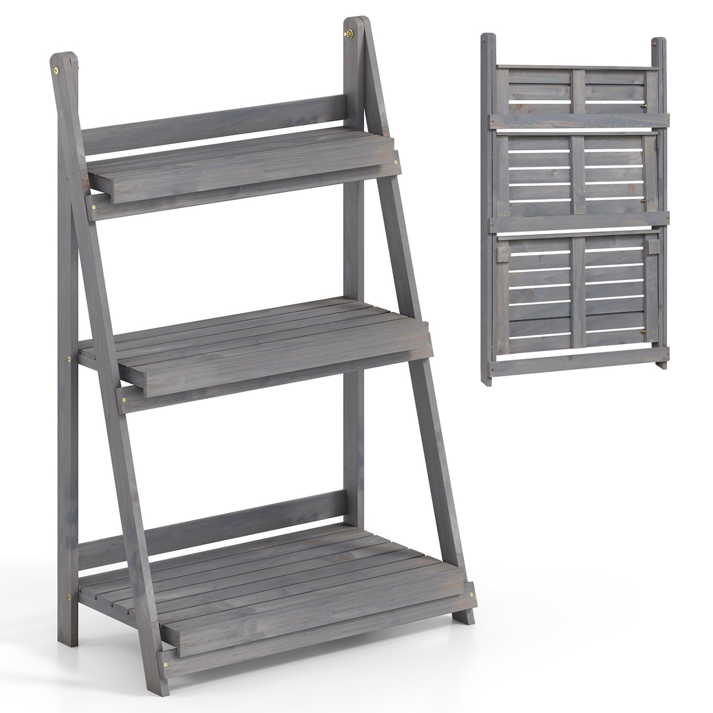 3-Tier Foldable Plant Stand with Slatted Shelves
