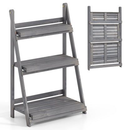 3-Tier Foldable Plant Stand with Slatted Shelves