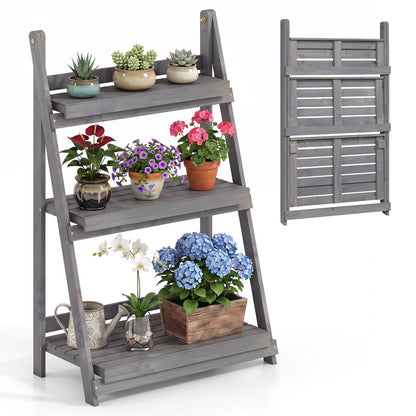 3-Tier Foldable Plant Stand with Slatted Shelves