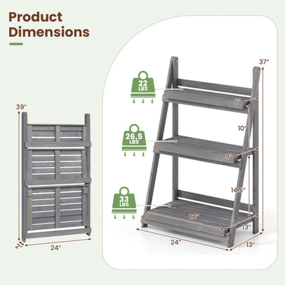 3-Tier Foldable Plant Stand with Slatted Shelves