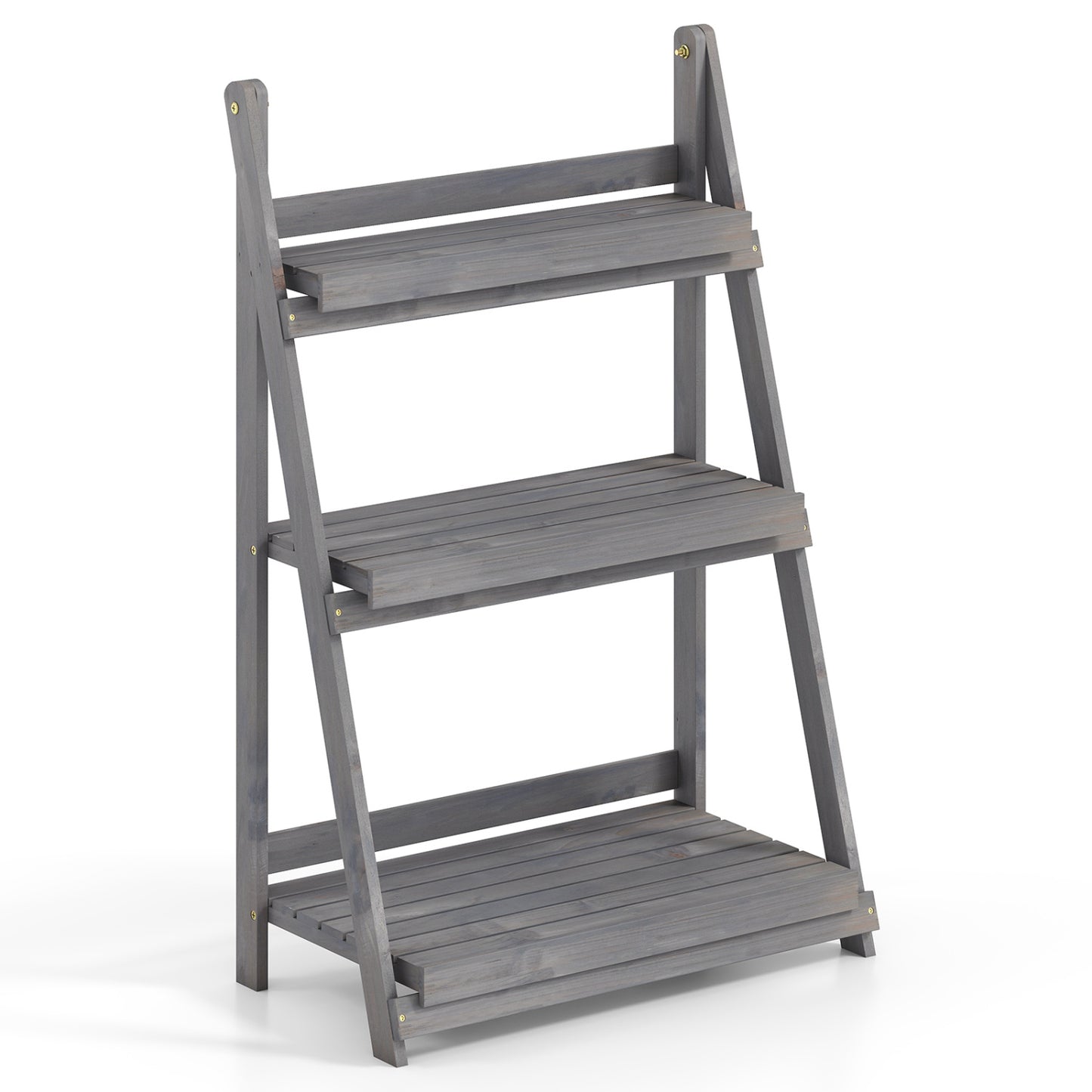 3-Tier Foldable Plant Stand with Slatted Shelves