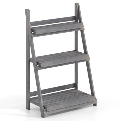 3-Tier Foldable Plant Stand with Slatted Shelves