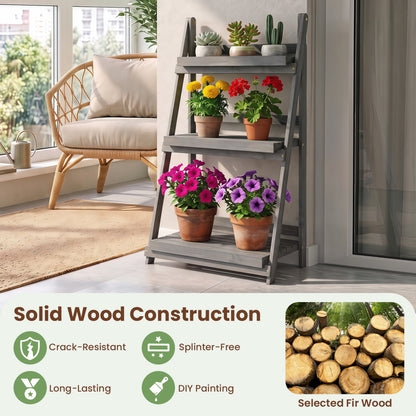 3-Tier Foldable Plant Stand with Slatted Shelves