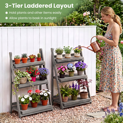 3-Tier Foldable Plant Stand with Slatted Shelves