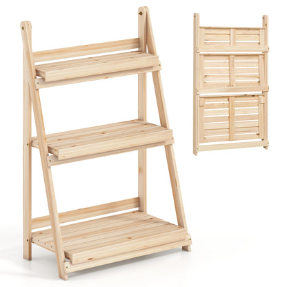 3-Tier Foldable Plant Stand with Slatted Shelves