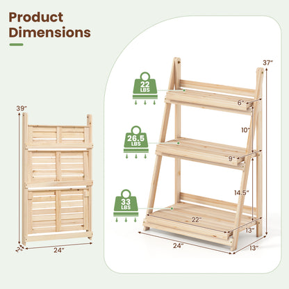 3-Tier Foldable Plant Stand with Slatted Shelves