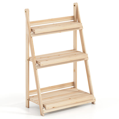 3-Tier Foldable Plant Stand with Slatted Shelves