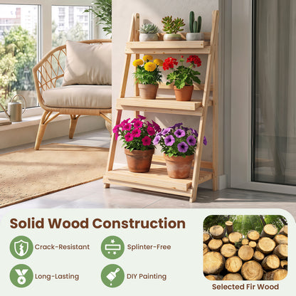 3-Tier Foldable Plant Stand with Slatted Shelves