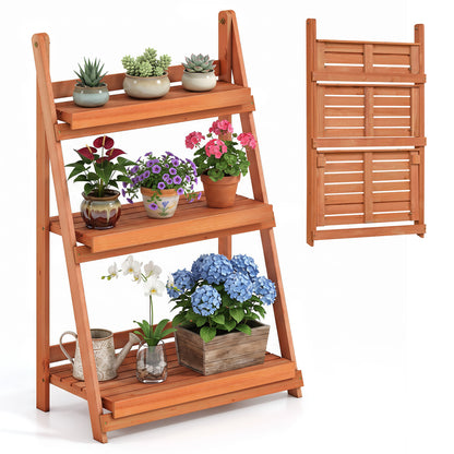 3-Tier Foldable Plant Stand with Slatted Shelves