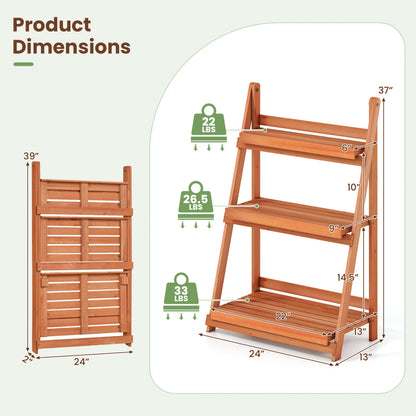 3-Tier Foldable Plant Stand with Slatted Shelves