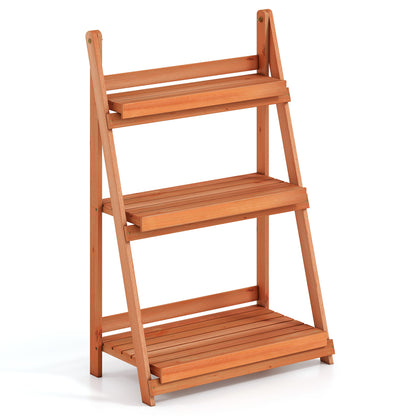 3-Tier Foldable Plant Stand with Slatted Shelves