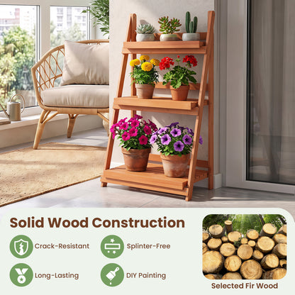 3-Tier Foldable Plant Stand with Slatted Shelves