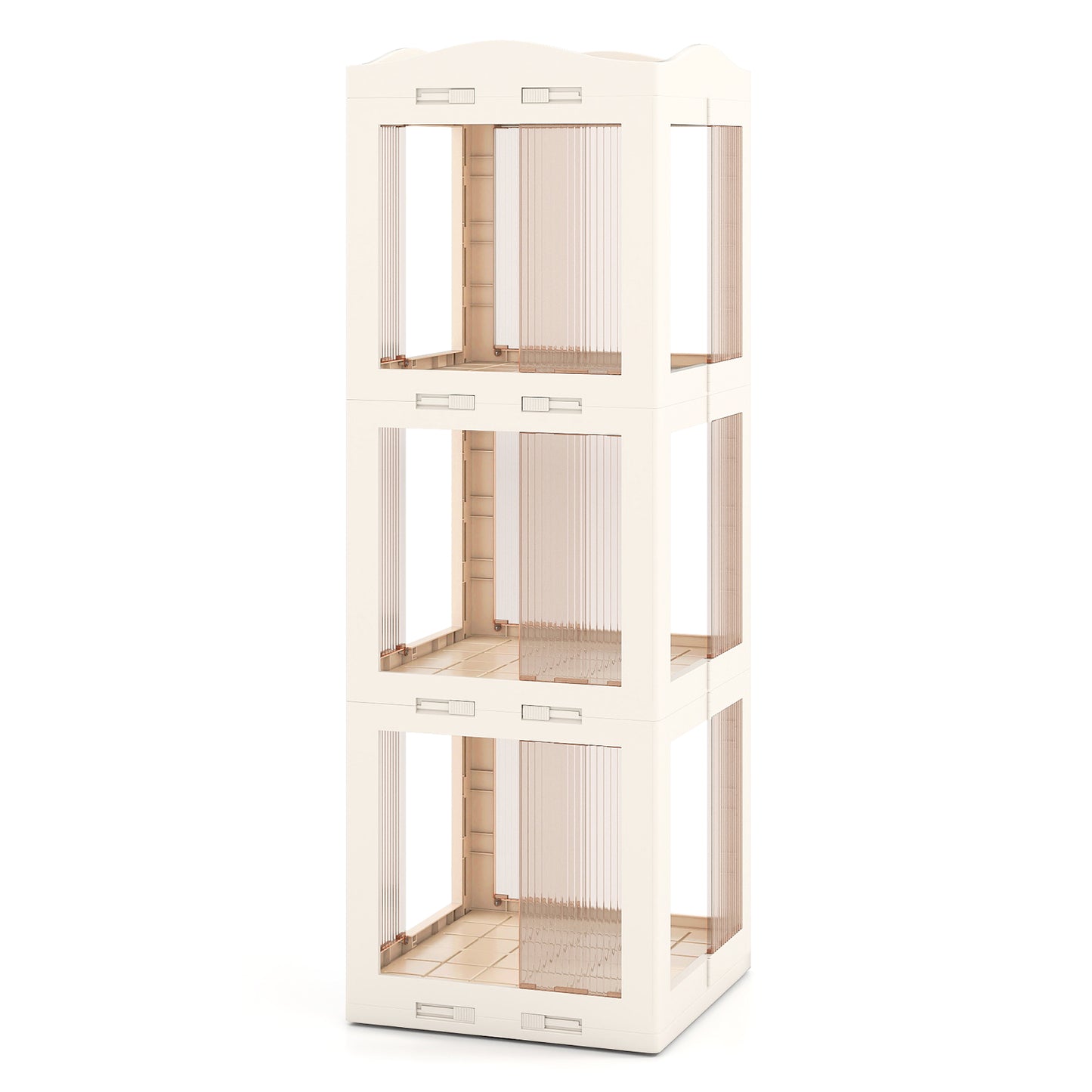 3-Tier Foldable Rotating Bookshelf with Swivel Base and Translucent Panels-White