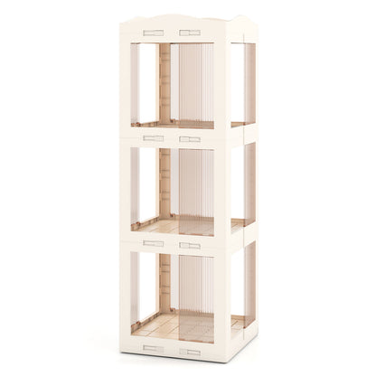 3-Tier Foldable Rotating Bookshelf with Swivel Base and Translucent Panels-White