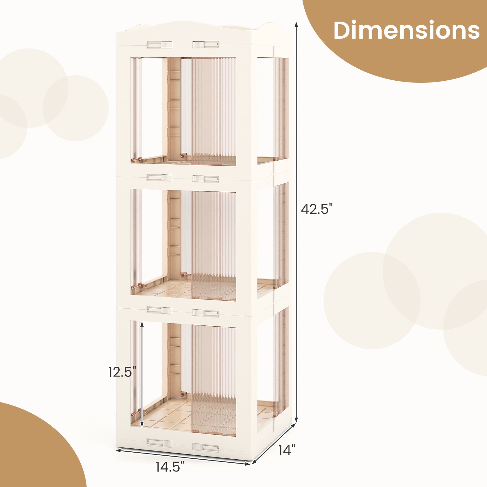 3-Tier Foldable Rotating Bookshelf with Swivel Base and Translucent Panels-White