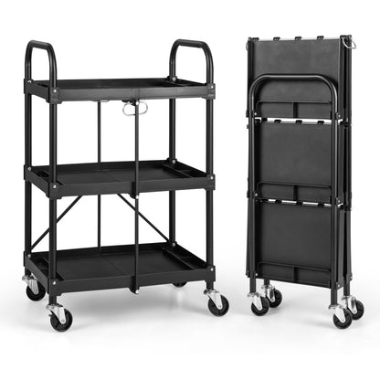 3-Tier Folding Utility Cart with Wheels - Heavy Duty