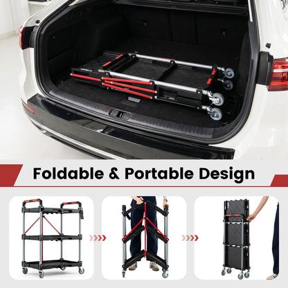 3-Tier Folding Utility Cart with Swivel Wheels and Brakes