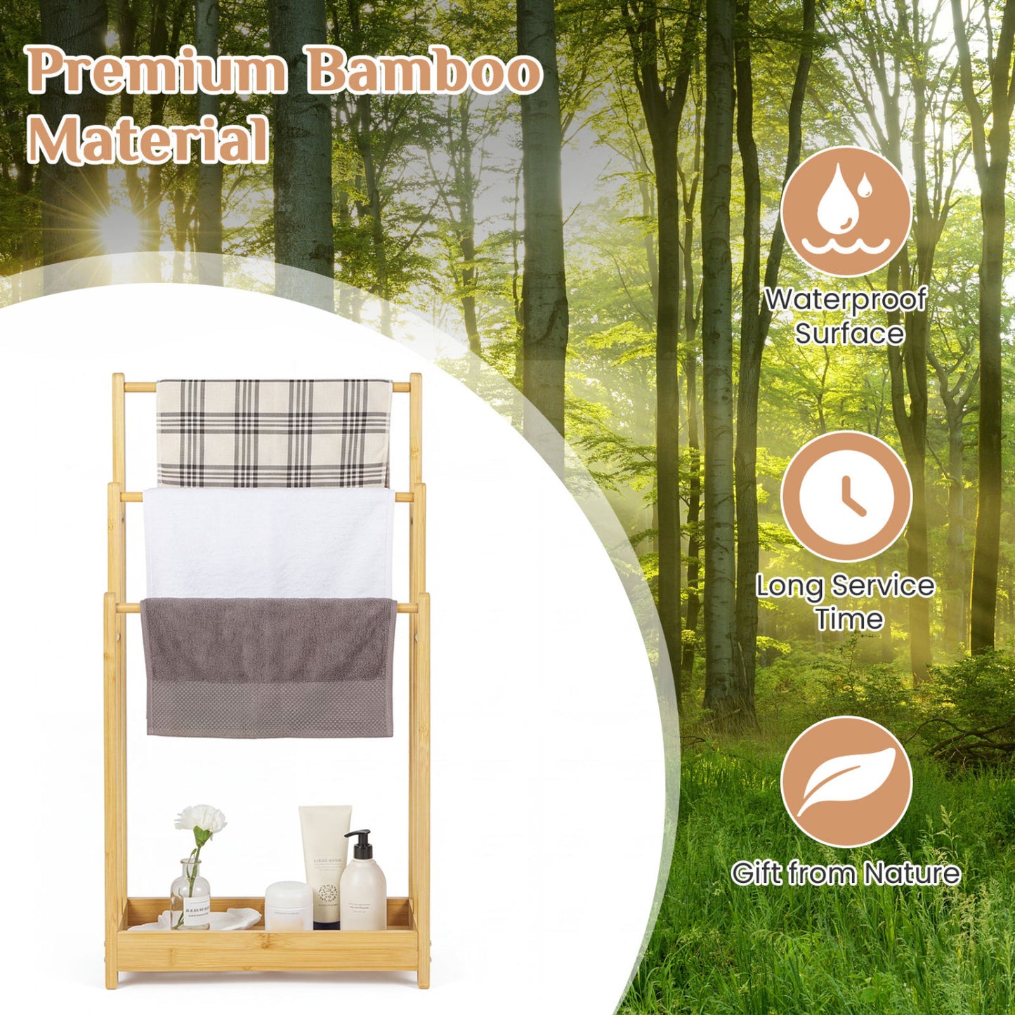 3-Tier Bamboo Towel Rack with Storage Shelf