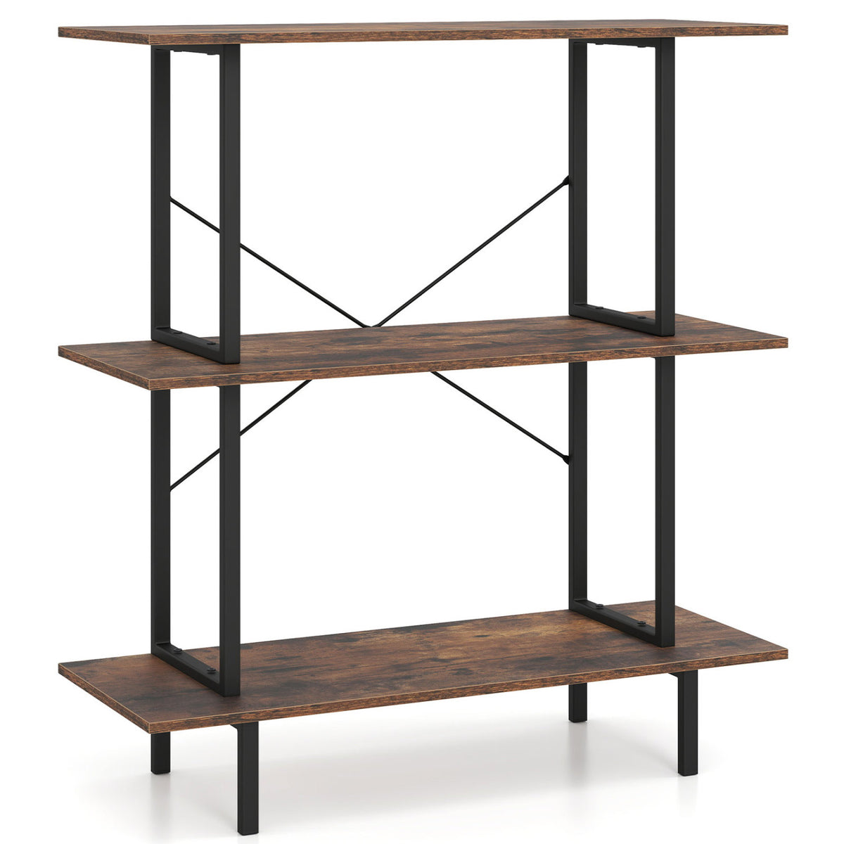 3-Tier Bookshelf with Metal Frame and Open Shelves