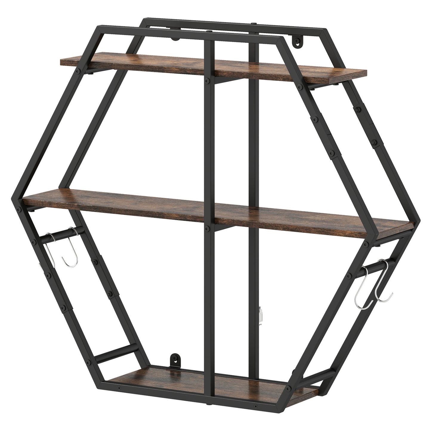 3-Tier Geometric Bookcase with S-Shaped Hooks for Living Room