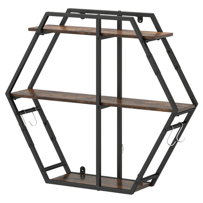 3-Tier Geometric Bookcase with S-Shaped Hooks for Living Room