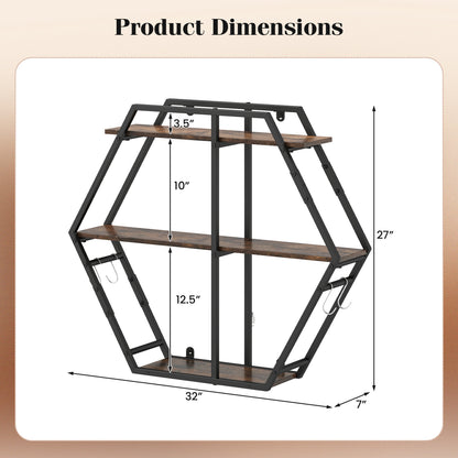 3-Tier Geometric Bookcase with S-Shaped Hooks for Living Room